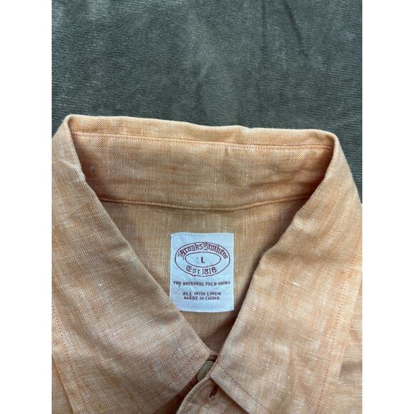 Brooks Brothers Shirt Mens Large Orange Irish Linen Long Sleeve Button Oxford - Picture 6 of 6